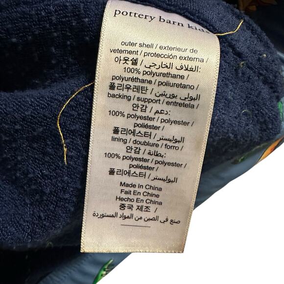 HATLEY Pottery Barn Kids Blue Fleece Lined Hooded Dinosaur Rain Coat Jacket 4 - Picture 4 of 6